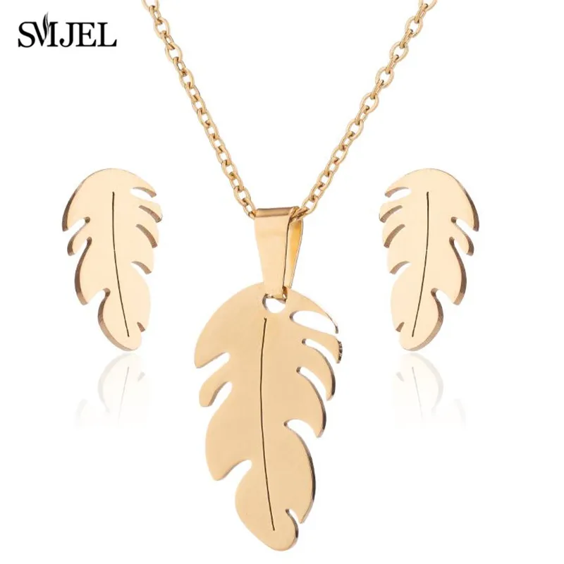 Женские перьевые сережки SMJEL ювелирные изделия из нержавеющей стали Золотая цепь