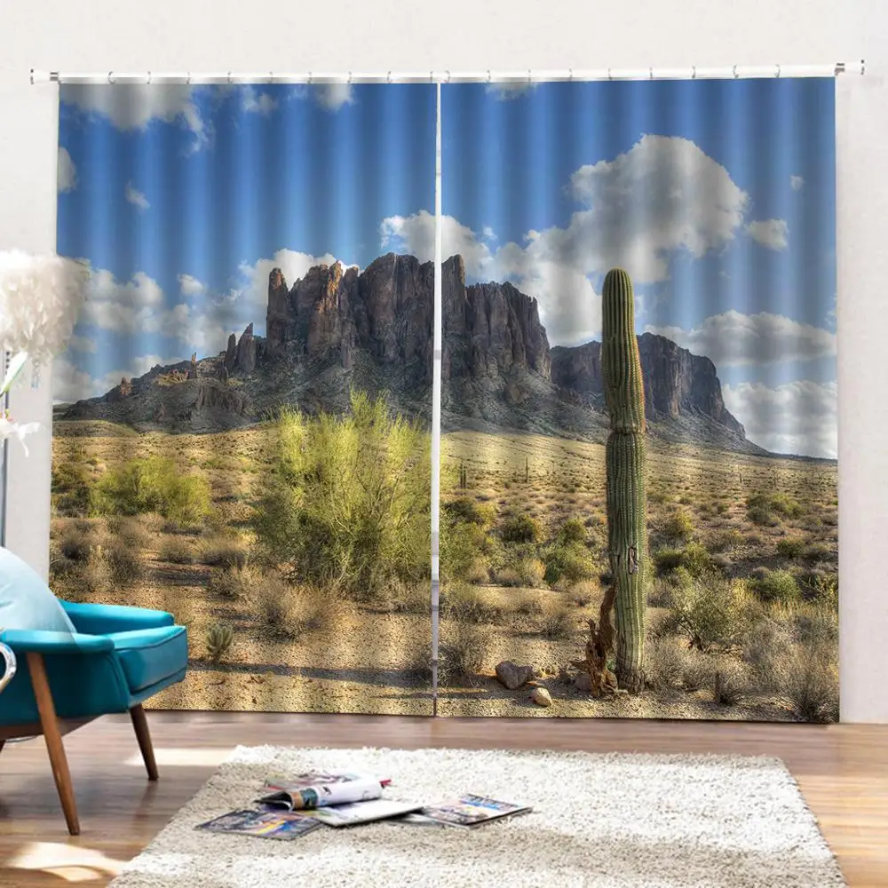 Пользовательские Любой Размер пустынный пейзаж кактус горный занавес для