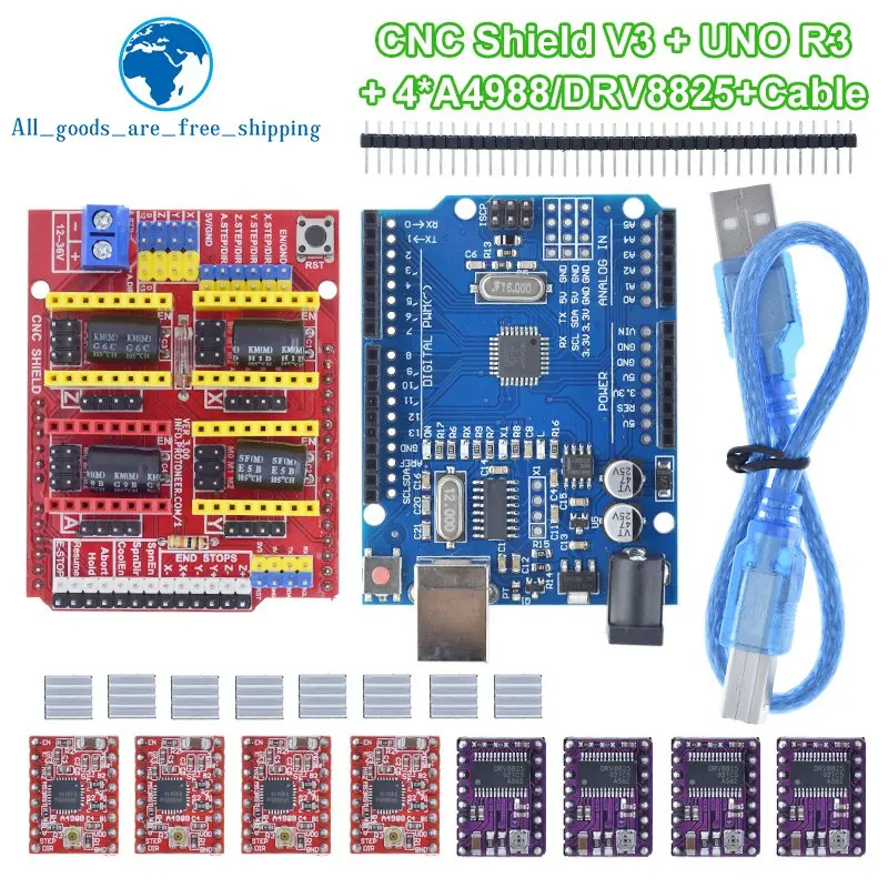 TZT ЧПУ щит V3 гравировальный станок 3D печать + 4 шт. DRV8825 или A4988 Плата расширения