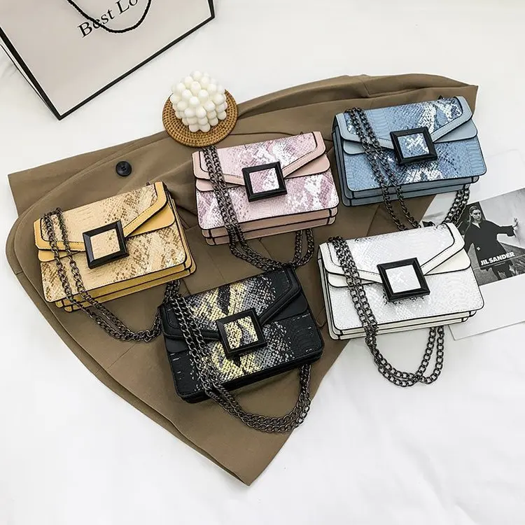 

Cross-border 2021 Korean version of the new color snake-print bag for women hand bill of lading shoulder slant chain bag fashion