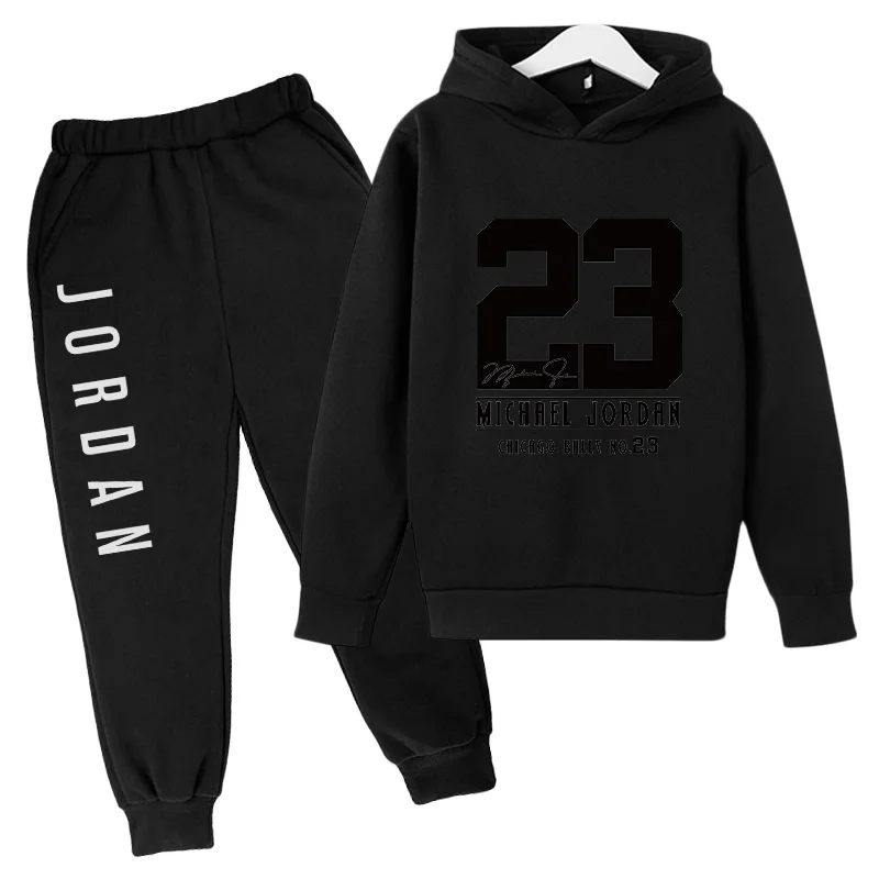 

2021 hot sale autumn kids sports leisure clothes No. 23 boys girls clothes suit teenagers hoodie + pants 2-piece sports jogging