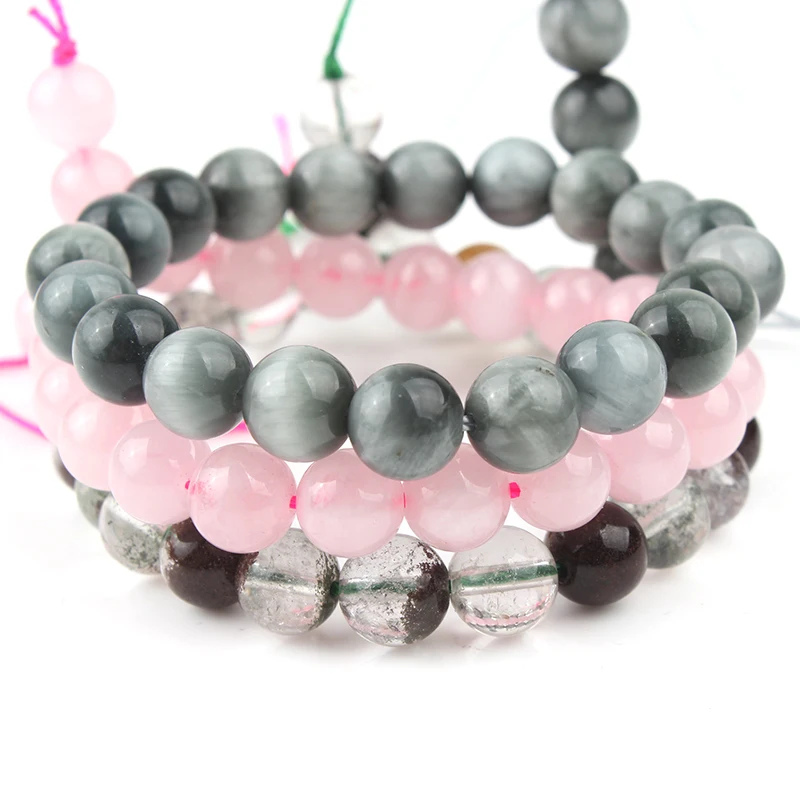 Круглые Бусины Из Натурального Розового Кварца с нефритом обсидиана 7 5 дюйма 6 8 10