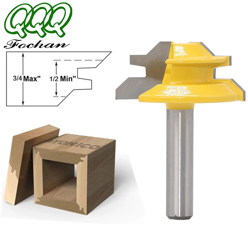  - QQQ1Pc 45 Degree Lock Miter Router Bit 8Inch Shank Woodworking Tenon Milling Cutter Tool Drilling Milling For Wood Carbide Alloy