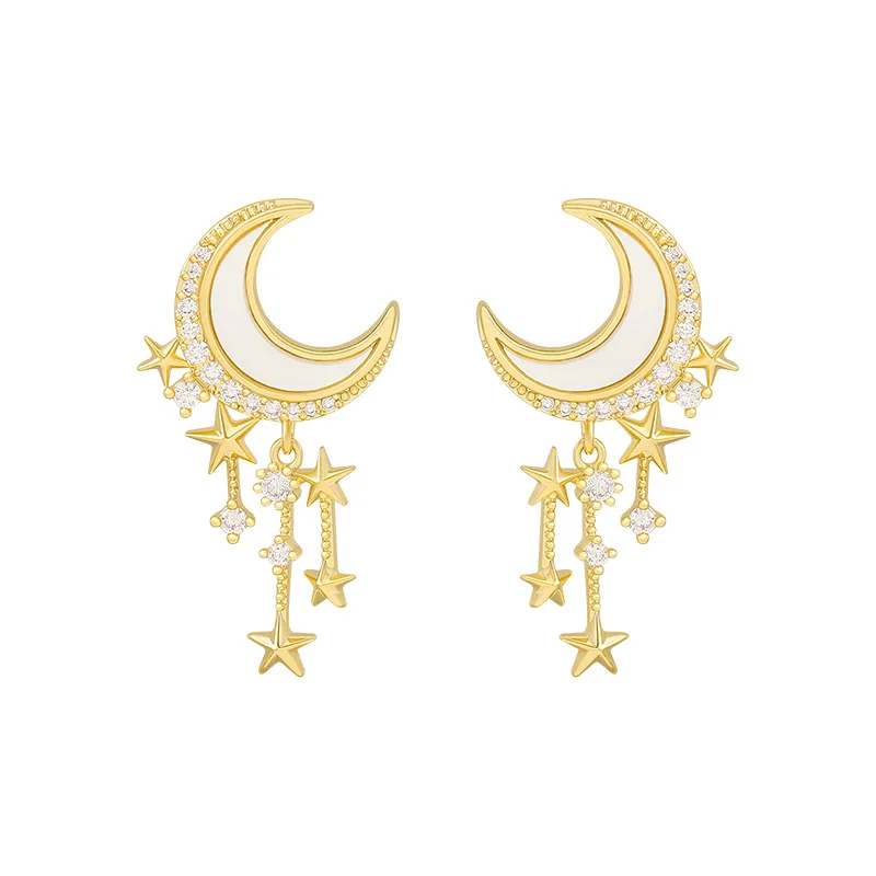 

2021 New Korean Trendy Moon Dangle Earrings Temperament Fashion Zircon Gold Star Pendant Earring for Women Girl Party Jewelry