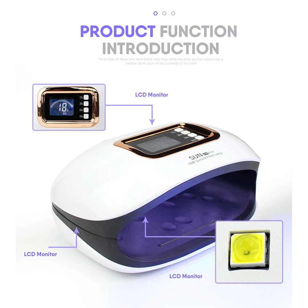 Светодиодный УФ светильник для ногтей 72 Вт с двумя ручными лампами 36