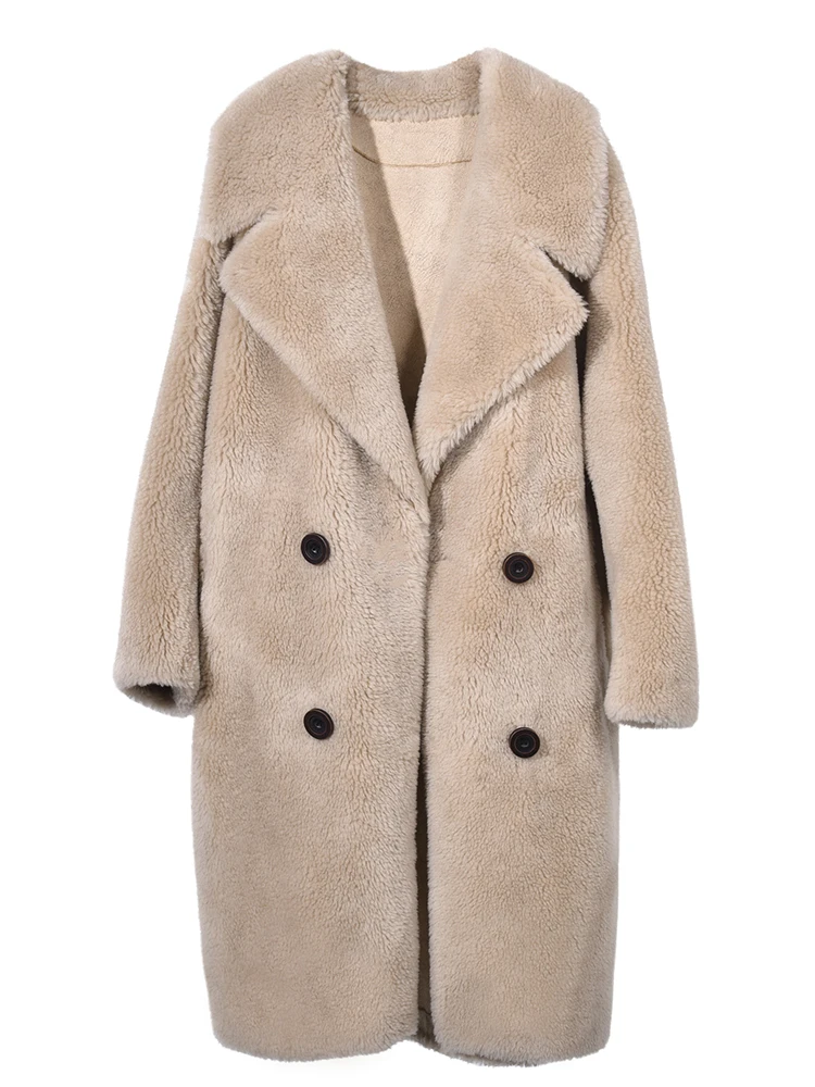 Пальто из натурального меха женская зимняя теплая куртка ягненка корейское