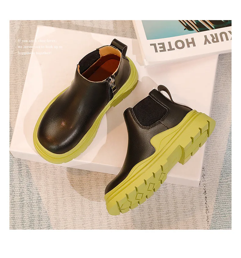 

2022 New Girls Cute Chelsea Boots Boy British Style Leather Boot Autumn Princess Martin Boots Waterproof Non Slip Kids Shoes