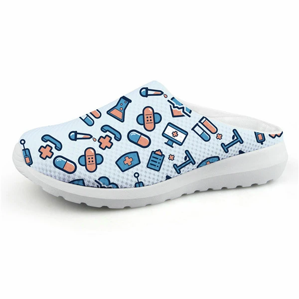 CC4064CA ELVISWORDS Cartoon Nurse Print Slippers women Cute Medical Doctor Air Mesh Sandals Summer Casual Beach Flat shoes Zapatos Mujer - Цвет: CC4064CA