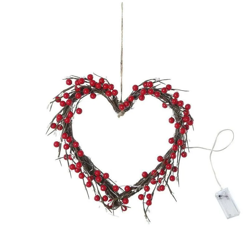 

Heart-shaped 20 Heads With Lights Garland Berry Vines Wedding Decorations 1pc Valentine's Day Decorative Garland