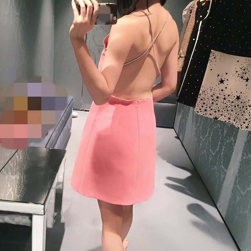 

Pink Dress Woman 2020 Summer Sexy Backless Dresses Runway Party Vestidos