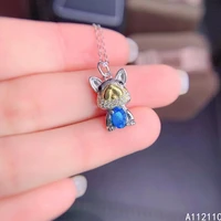 fine jewelry 925 sterling silver inset with natural gems ladies luxury fashion dog blue opal pendant necklace support detection