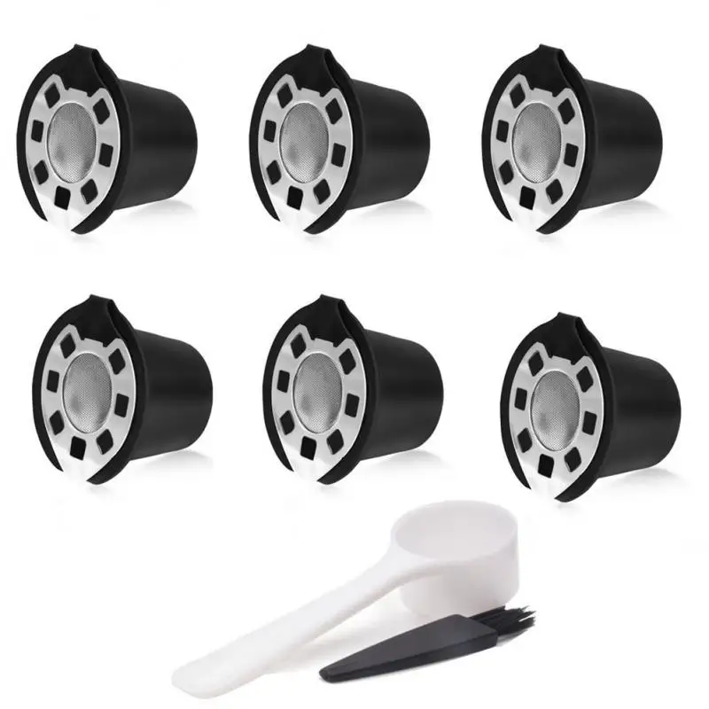 

Coffee Capsules Cup With Spoon Brush Coffee Capsule Filter Coffee Machine Refilling Filter Food Grade Coffeeware Kitchen Tool