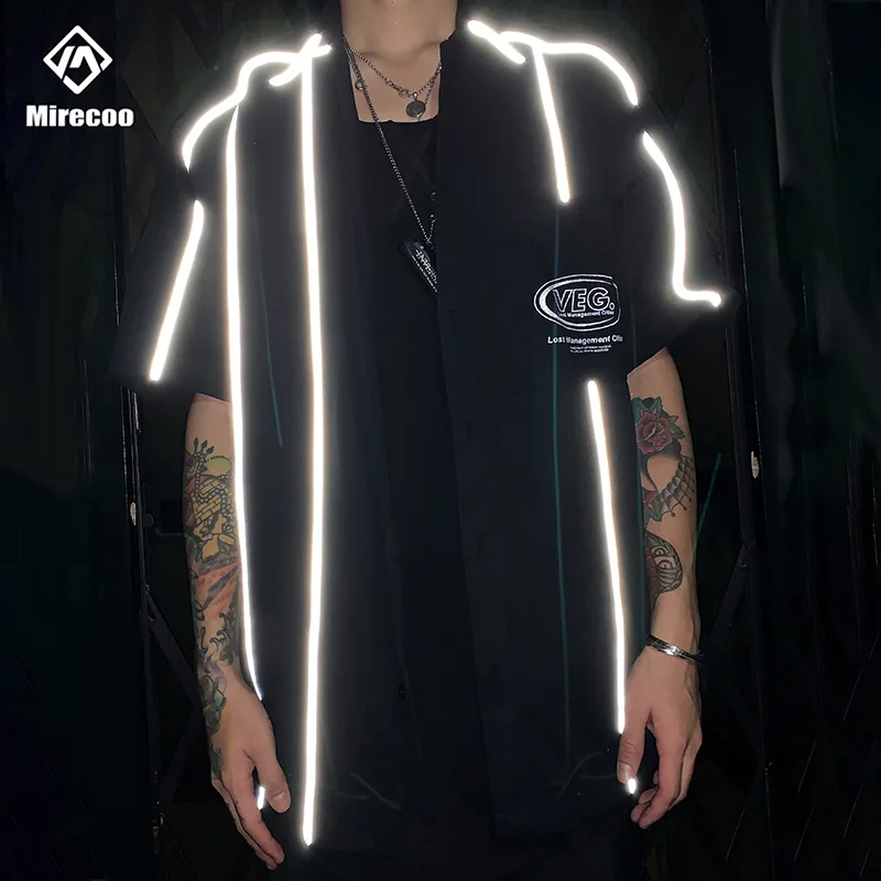 Хипстерская полосатая Светоотражающая Мужская рубашка с карманом пляжные