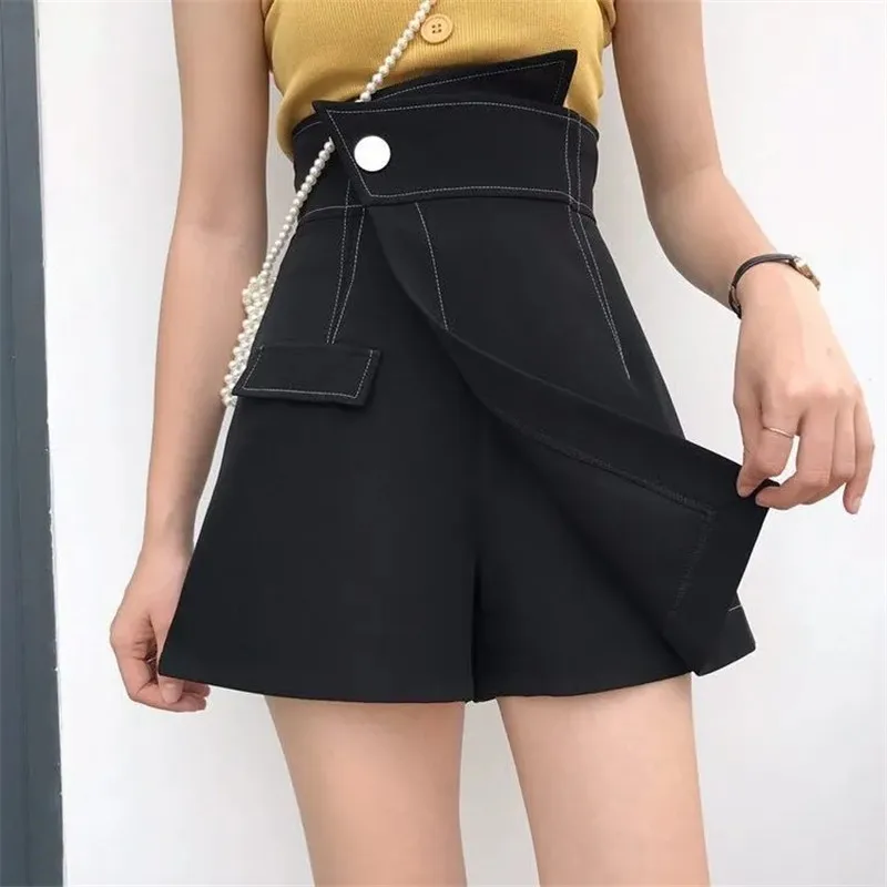 

Fashion Black Shorts Skirts Solid Short Pants Women High Waist y2k Slim Short Trouser Office Lady Wide Leg Irregular Pant Female