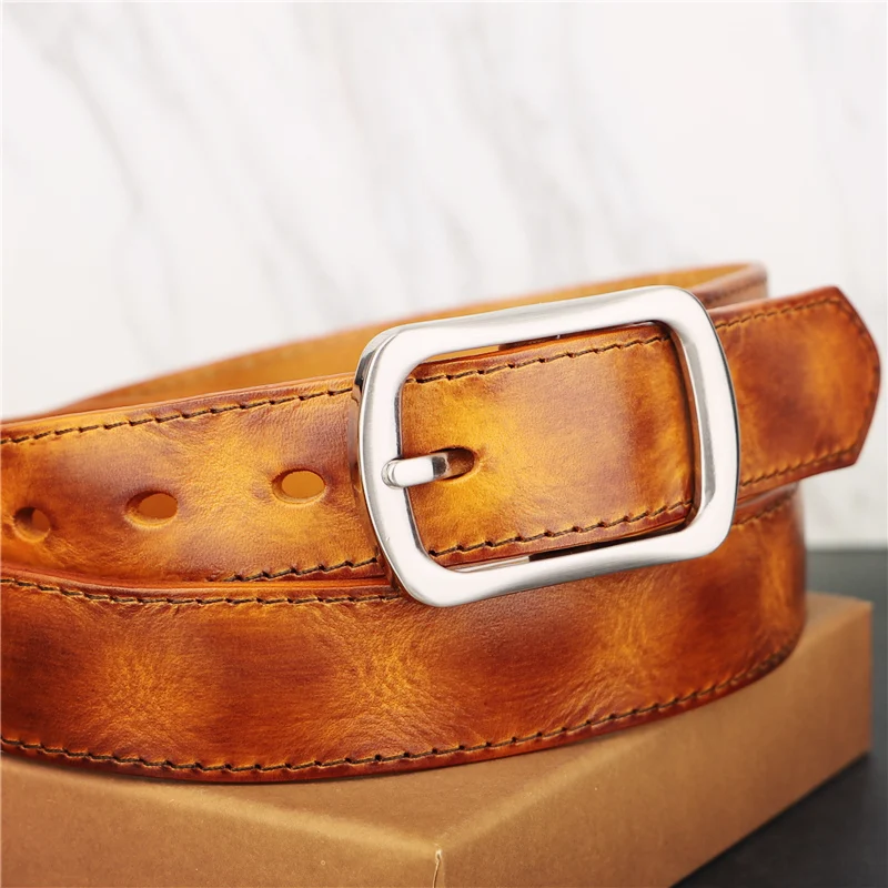Leather Belt Men's Leather Pin Buckle Casual Retro All-match Handmade Top Layer Pure Leather Youth Belt Jeans Waistband Fashion