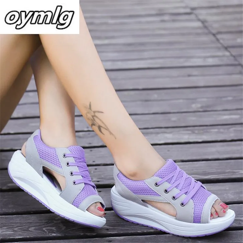 Сандалии женские сетчатые повседневная обувь на толстой подошве с открытым