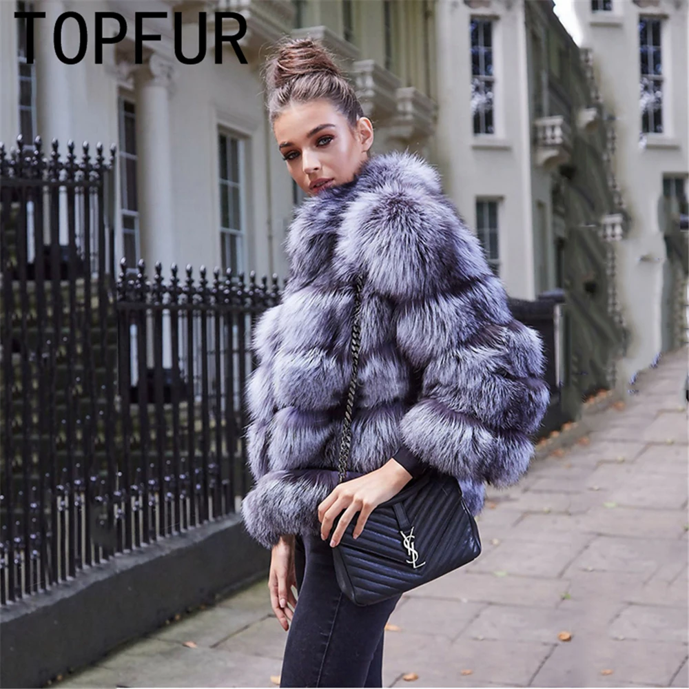 TOPFUR новые модные зимние женские короткие пальто из натурального меха для женщин верхняя одежда из натурального меха серебристой лисы и пальто Базовые Куртки