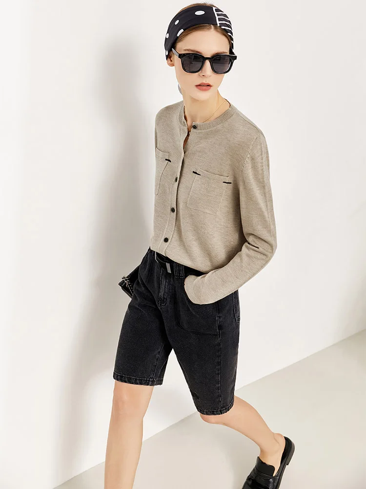 Amii минималистский зимний кардиган для женщин Модный однобортный трикотажный топ