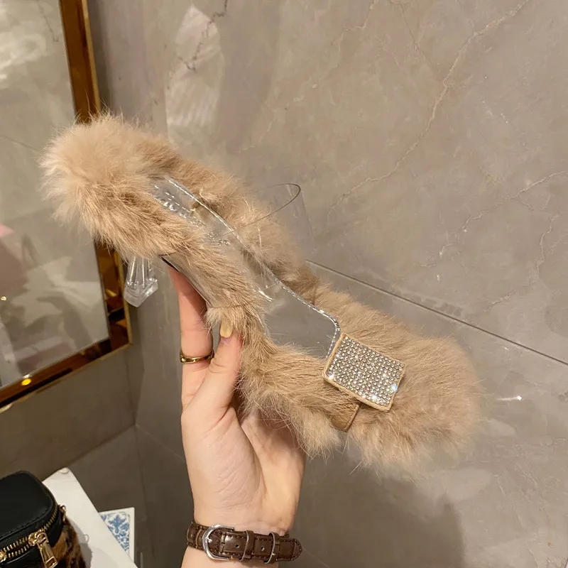 

2021 new net red diamond clip toe transparent slippers for women