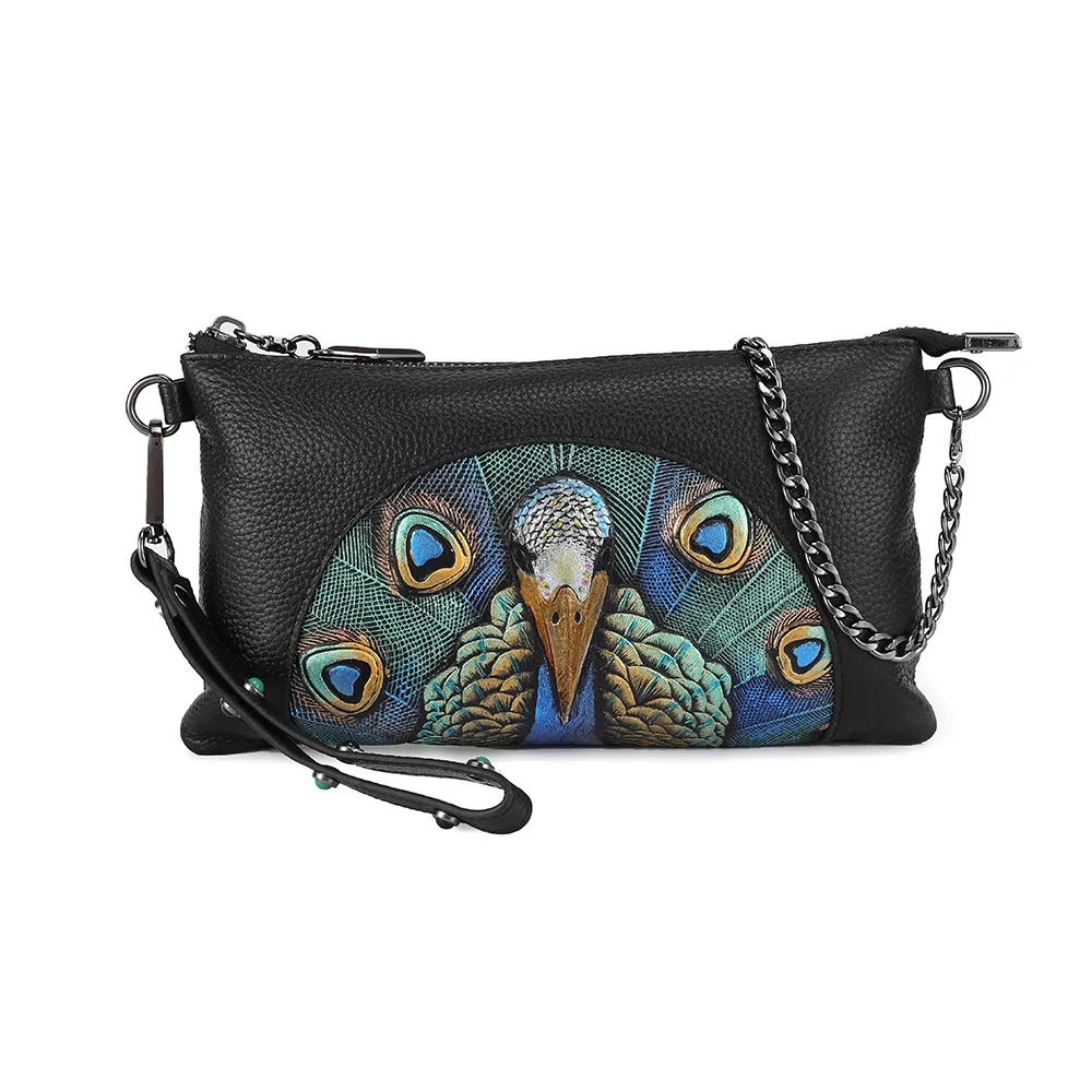 

Women Messenger Shoulder Bag Purse Floral Pattern Genuine Leather Mini Cross Body Clutch Handbag Small Shoulder Mobile Phone Bag