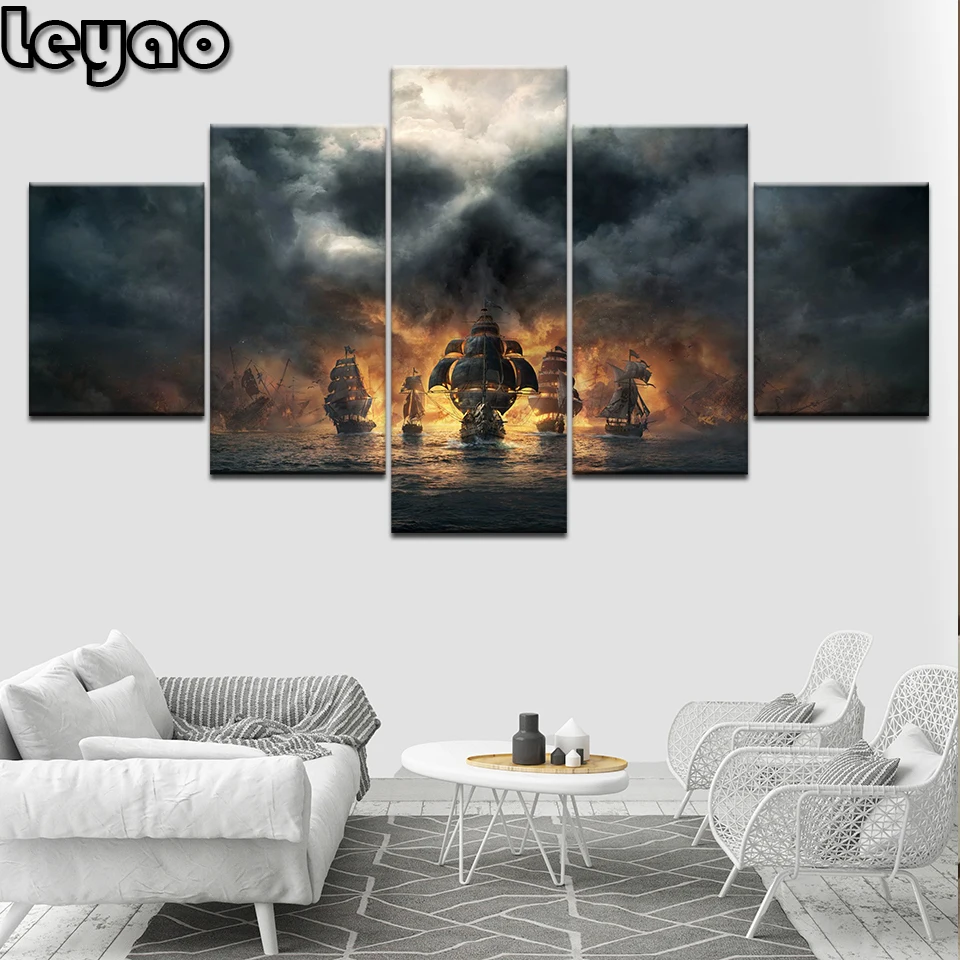 

5 pcs Diy 5D Diamond Painting Abstract cloud Skull & pirate ship Full Square Round Drill Diamond Embroidery Mosaic Home Decor