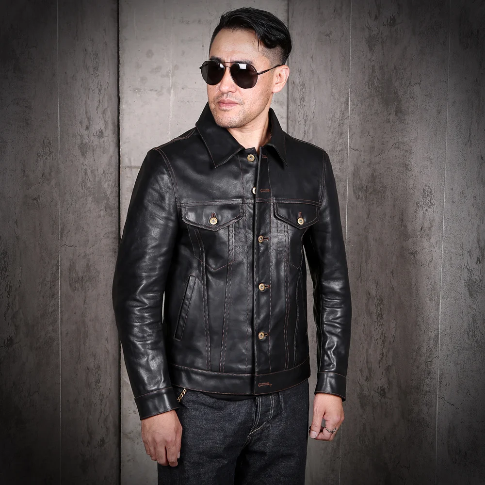 

2021 Black Japan Casual Style Genuine Leather Jacket Men Large Size 3XL Real Natural Horsehide Spring Slim Fit Short Coat