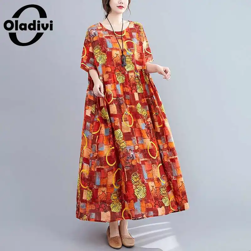 

Oladivi, одежда большого размера, летние платья в стиле бохо, Женская Праздничная пляжная одежда, Модное Длинное Платье макси с принтом, повседн...