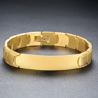 personalized mens id bracelet stainless steel in gold tone classic chain male wristband