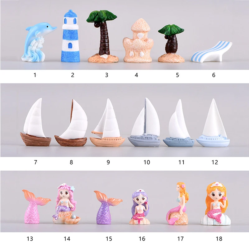 Миниатюрный Рождественский пляжный океан Русалка КИТ хвост парусная яхта Маяк