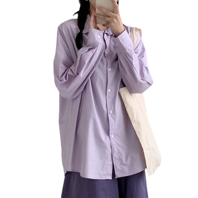 

Light Purple Shirt Women's Taro Purple Candy-Colored Shirt Mid-Length Lavender Purple Shirt