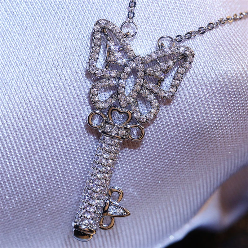 

Necklaces women's Fashion Key Pendant Silver color with zircon as gift for sweater chain