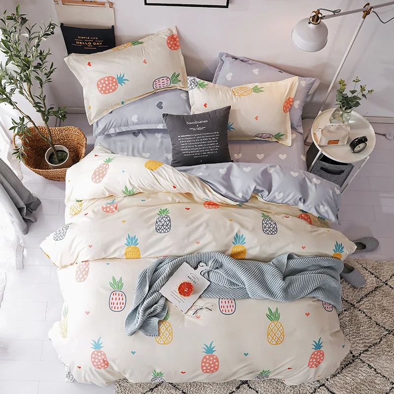 

Four-piece Polyester Bedding Soft And Tidy Quilt Cover Pillowcase Bed Sheet Double Bed Student Dormitory Simple Three-piece Set