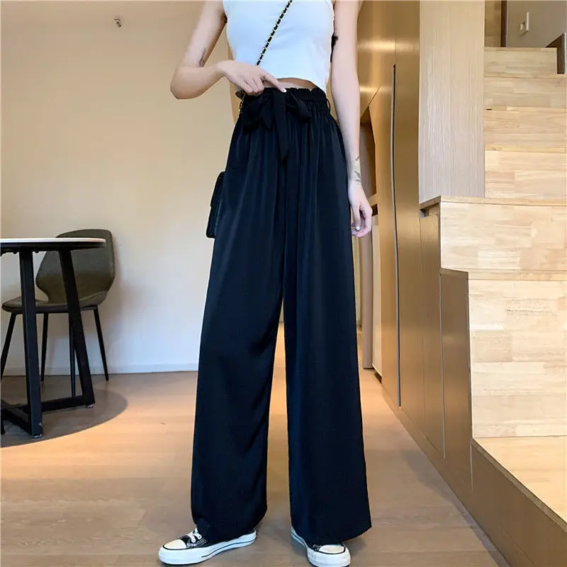 

2021 spring and summer new wide leg pants women's Korean flower bud lace up high waist drop feeling versatile loose casual pants