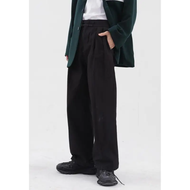 Стильные Осенние новые товары в Корейском стиле свободные простые прямые однотонные повседневные мужские брюки со средней талией и индиви...