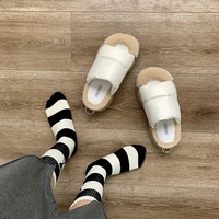 thick soled warm down plush slippers for womens outer wear for autumn and winter new all match open toe slippers