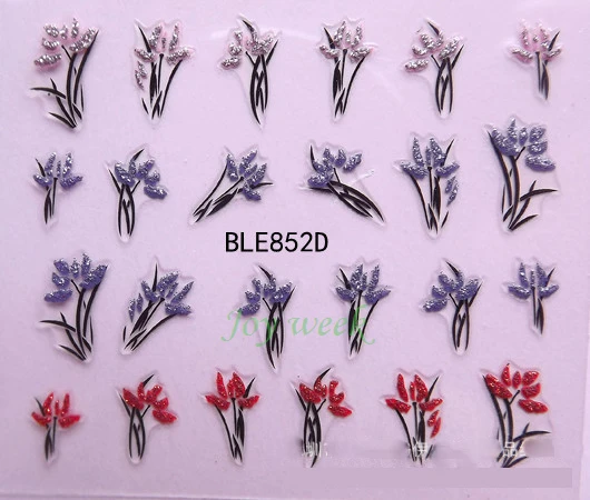 3D наклейки для ногтей все украшения слайдеры фиолетовый цветок клей дизайн