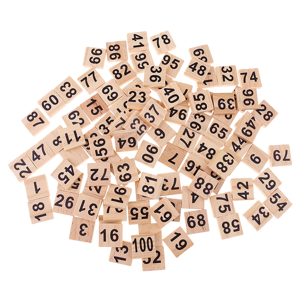 

100pcs Wooden Puzzles Numbers Tiles Wood Crafts for Baby Kids Intelligence Toy