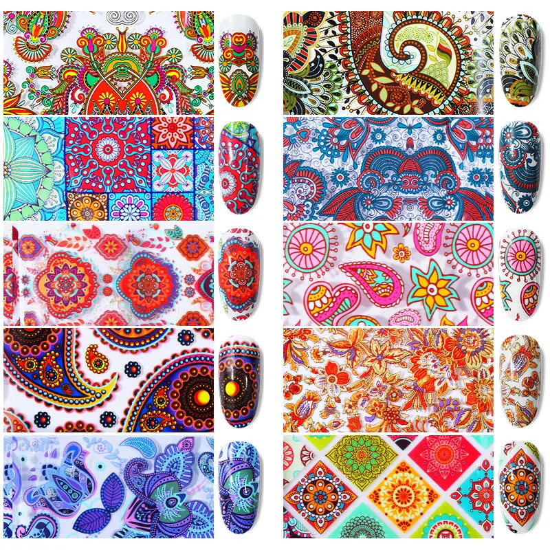 Переводная Фольга для дизайна ногтей 10 шт. наклейка переводная лоза Тотем Цветок