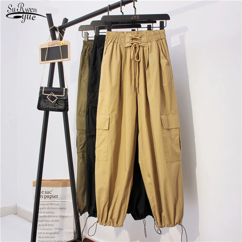 

Femme Pantalon Autumn High Waist Harem Pants Women Casual Streetwear Woman Pants Solid Cargo Pants Elastic Trousers Women 10661