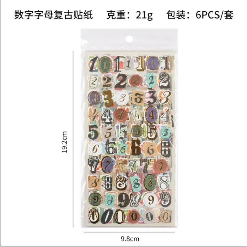 

9.8x19.2cm Office Culture Education Decoration Alphanumeric Stickers Hand Account Travel Stationery Student Stickers 6pcs/set