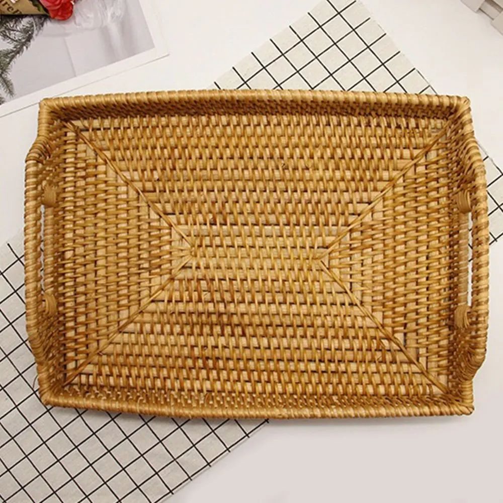 Прямоугольный ручной корзина для хранения фруктов ротанга хлеб выступающей