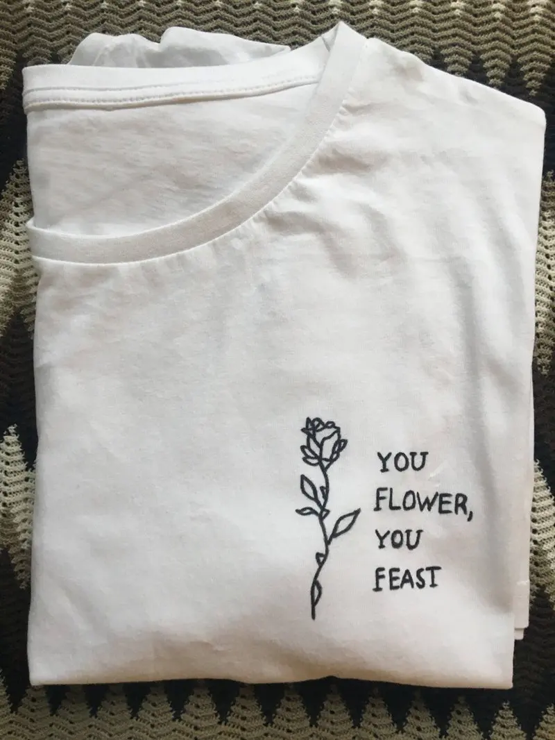 

Women You Flower You Feast Letter Streetwear Top Graphics White Floral Crew Neck Casual Trendy Soft Tee T-Shirt