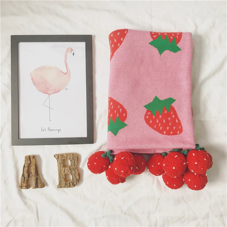 Хлопковое трикотажное одеяло с рисунком клубники/вишни|Одеяла и пеленки| |