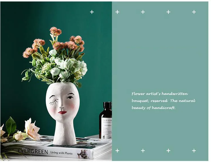 European Resin Vase Head Portrait Sculpture Flower Pot Decoration Ornaments Home Livingroom Office Desktop Furnishing Crafts Art