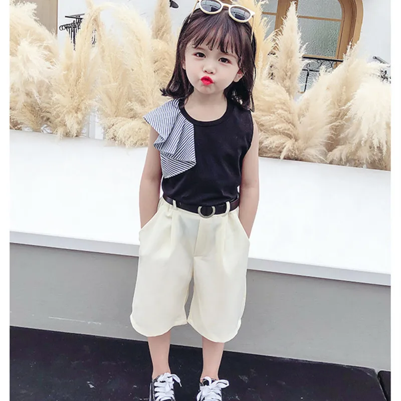 DFXD New Kids Fashion Summer Children's Sets Boys Girls Sleeveless Tops Loose Wide Leg Pants Korean Two Piece Outfit Set 2-7T