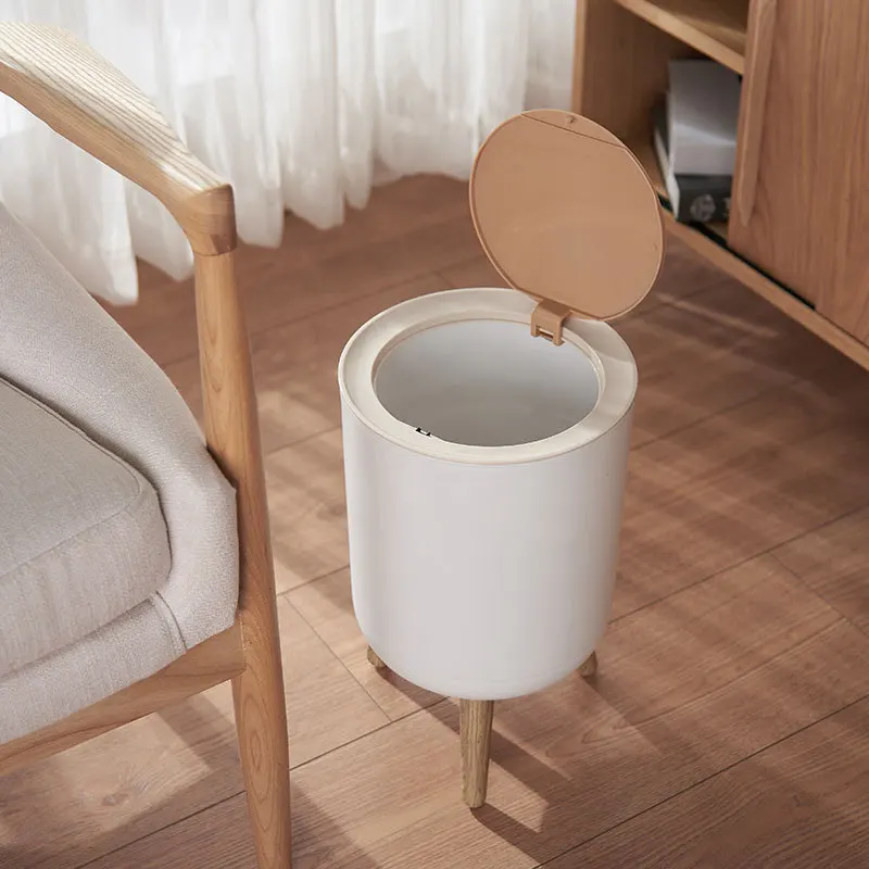 

Household creative with lid press living room toilet bathroom kitchen Nordic style ins high-foot imitation wood grain trash can