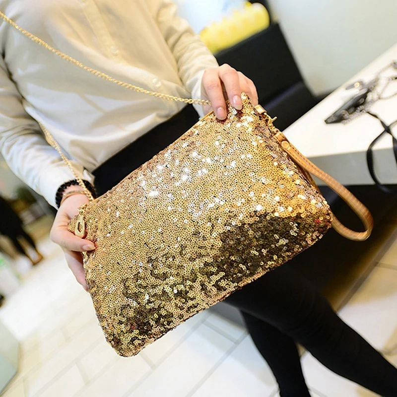 

Women Glitter Sequin Handbag Shoulder Luxury Sparkling Party Evening Envelope Clutch Bag Wallet Ladies Tote Purse Crossbody Bag