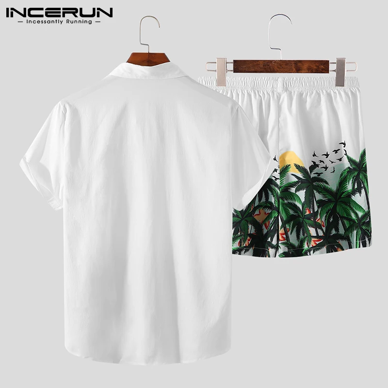 Printed Men Hawaiian Sets Vacation Lapel Short Sleeve Shirt & Shorts Summer Fashion Streetwear Mens Suits 2 Pieces S-3XL INCERUN