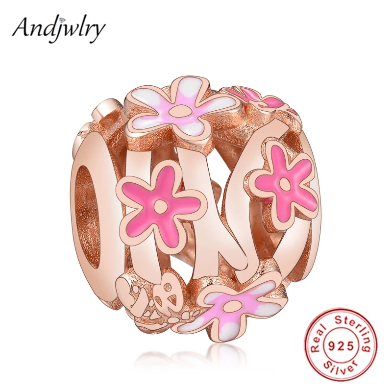 

Fit Pandora Charms Bracelet 925 Silver Original Charms Openwork Pink Daisy Flower Charm Beads for Making DIY Jewelry Berloque