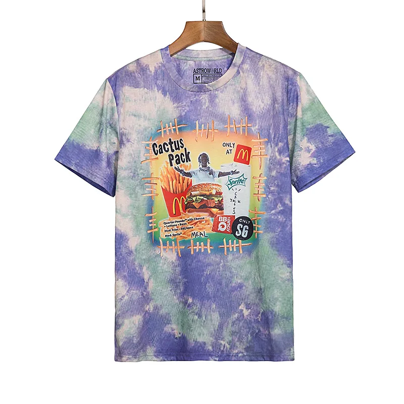 

Men luxury Tie-dye burger Travis Scot Astroworld T Shirts T-Shirt Hip Hop Skateboard Street Cotton T-Shirts Tee Top Kenye #077